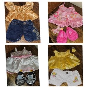 Build-A-Bear Denim Dress Shirts Embroidered Floral Gold Pink‎ Sequin Shoes Bows
